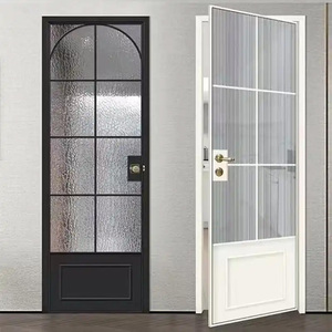 Custom Swing Glass Door Tempered Glass Aluminum Casement Bathroom Door With Art Glass