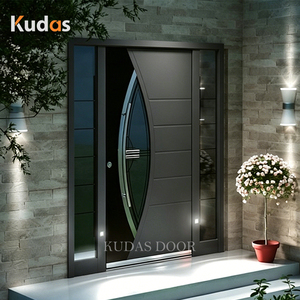 Modern Curved Glass Cast Aluminum Front Entry Door Luxury Exterior Security Home Villa Entrance Door with Sidelights