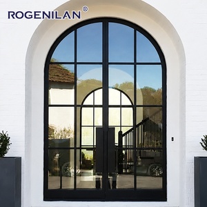 Rogenilan Customized Double Glass Arched French Swing Door Aluminum Low-E Glazed Patio Double Exterior Door with Grids