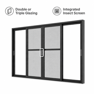 Custom Aluminum Sliding Door With Fly Screen Double Glazed Soundproof Patio Balcony Door
