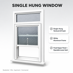 White Aluminum Single Hung Window Vertical Sliding Triple Glazed Custom Residential