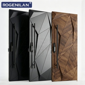 ROGENILAN Customized Soundproof Exterior Aluminum Door 3D Carved Security Front Entrance Door For Houses Modern