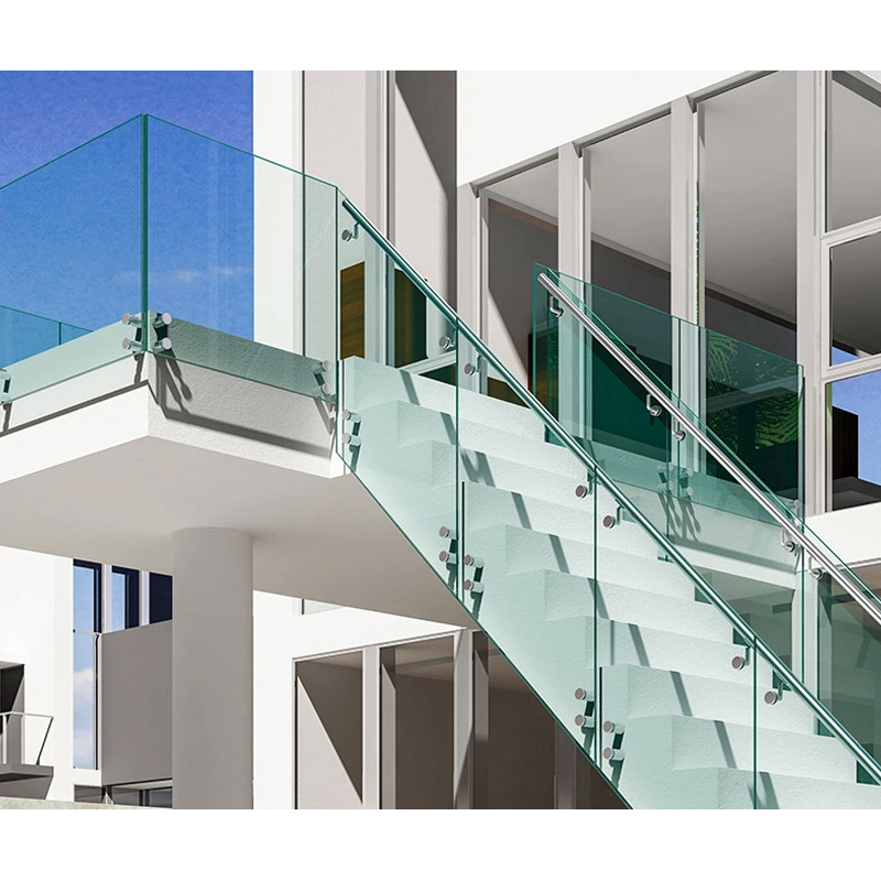 Custom residential frameless tempered glass stair railing system