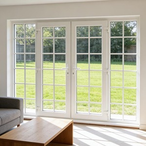 Energy Efficient Houses Frosted Glass Balcony Window Windproof Aluminum French Windows