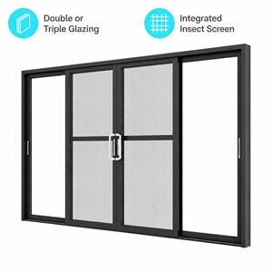 Custom Aluminum Sliding Partition Door With Built In Fly Screen Double Glazed For Balcony Bedroom Villa Residence