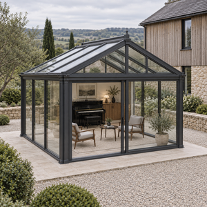 Music Lounge Aluminum Sunroom Gable Double Tempered Glass Roof Sliding Doors for Hotel Private Garden Leisure Customizable