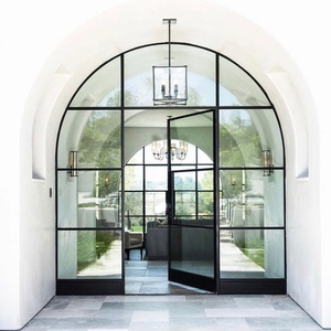 Insulated Arched Antique Heritage Black Aluminium French Front Doors with Side Glass