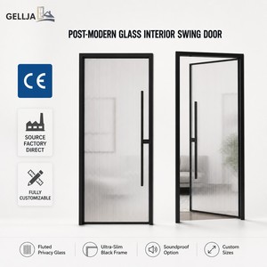 GELLJA Interior Aluminum Swing Door Fluted Glass Narrow Frame