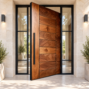 Full Aluminum Anti-Theft Swing Front Entry Door With Narrow Sidelight For Modern Villa And Apartment Exterior