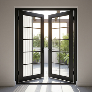 Modern Narrow Sightline Exterior Aluminum French Door
