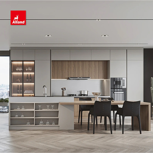 AllandCabinet Easy Clean Modern Kitchen Cabinets Design Aluminum Frame Glass and Lacquer Finish Handleless Slab Panel Door