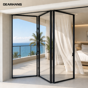 Aluminum Folding Glass Door, Bi-Fold Patio Door with Clear Tempered Glass