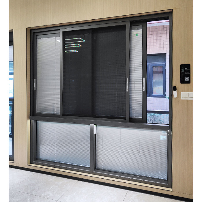 Electric Built In Blinds Aluminum Sliding Window With Mosquito Net