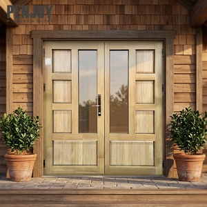 PENJOY High-End Luxury Villa Aluminum Clad Wood French Doors Entry Exterior Soundproof Thermal Break Energy Saving Modern