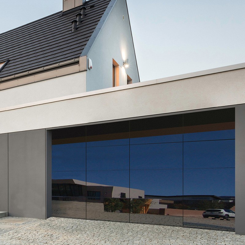 Modern aluminum overhead frameless mirror glass garage door