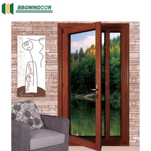 Lukliving Sliding Wooden French Doors Clad Aluminum Double Glaze Low-E Glass