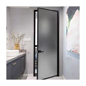 Slim Frame Aluminum Hinged Glass Swing Doors with Frosted/Fluted Glass for Bathroom