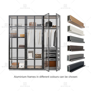 Waybom Aluminum Simple Closets Metal Frame Material Multi-layer Glass Wardrobe Cabinet Aluminum Profile With Led Light