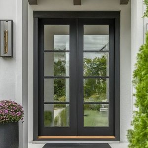 High Quality Aluminum Front Glass Interior Casement Swing Door Exterior Double Aluminium Clad Black Frame French Doors