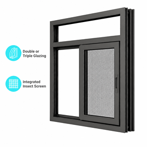 Double Glazed Custom Aluminum Sliding Window With Integrated Fly Screen Sound Insulation For Residential Villa Apartment