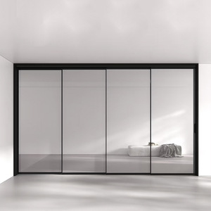 Slim Polymer Aluminum Alloy Double Glazing Tempered Glass Minimalist Windproof Hidden Sliding Door Partition For Outdoor