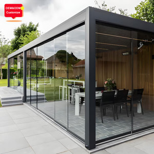 Fully Enclosed Aluminum Louver Roof Motorized Pergola With Folding Glass Doors