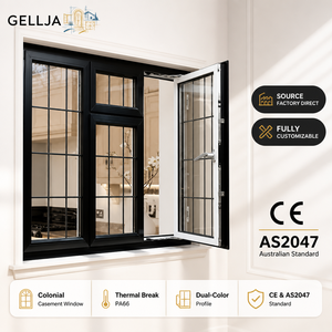 Customized Black Aluminum Casement Window Double Glazed Grid Bar Design