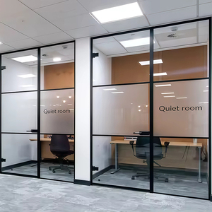 60mm Glass Partition Wall Aluminum Framed Grid Design