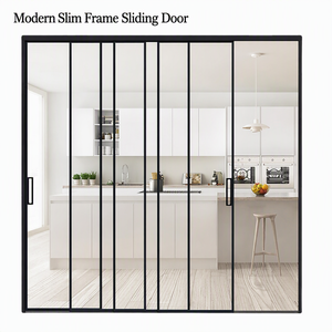 KOMPSTAR Linear Design Aluminum Sliding Glass Door Black Slim Border Partition with Vertical Bars