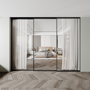 Modern Two-Way Sliding Cabinet Door Aluminum Frame Suspended Track